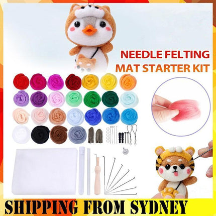 Needle Felting Mat Starter Kit 25 Set Colour Wool Felt Needles Tool DIY Gift - Aimall