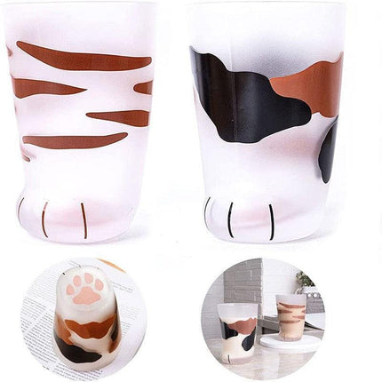Pair 3 Cat Paw Frosted Calico Cups Glass Milk Cute Gift Tumbler Claw Foot Cute - Aimall