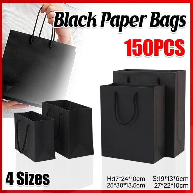 150PCS Bulk Black Paper Bags Gift Shopping Carry Craft Bag with Cutton Handles - Aimall