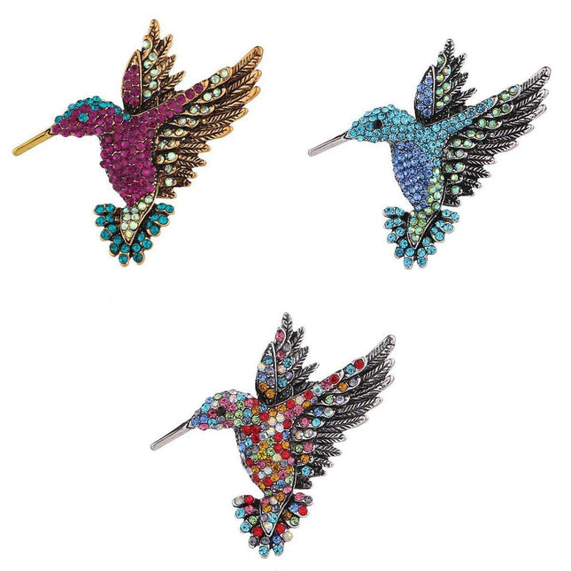 Fashion Hummingbird Brooch Pink Diamond Silver Brooch Gift Retro Style