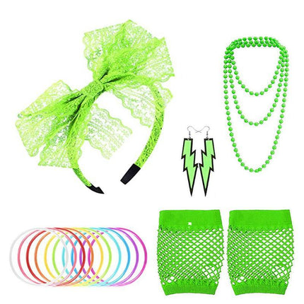 80S Accessories Gloves Fancy Party Neon Dress Rave Warmers Leg Fishnet Hen Beads - Aimall