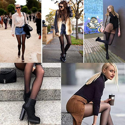 Womens Thermal Lined Translucent Pantyhose Winter Warm Fleece Tights Stockings - Aimall