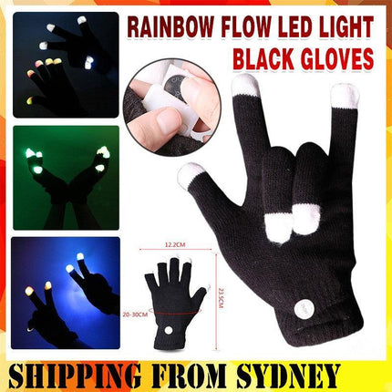 1Pair Rainbow Flow LED Light Black Glove Rave Party Glow Games Night mode Glove - Aimall