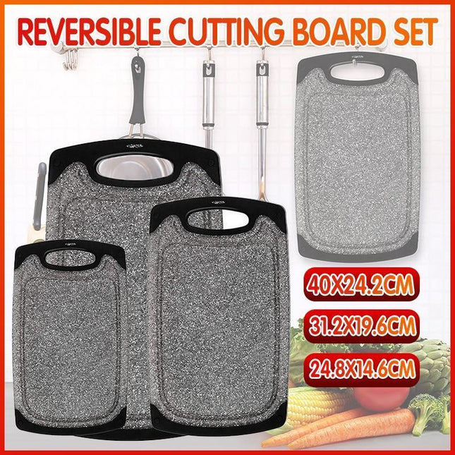 Plastic Chopping Board Cutting Boards Set for Kitchen Juice Groove Black Marble - Aimall