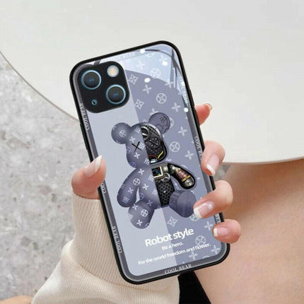 For iPhone 14 Pro Max Cool Bear Shockproof Glass Case Cover Blue - Aimall