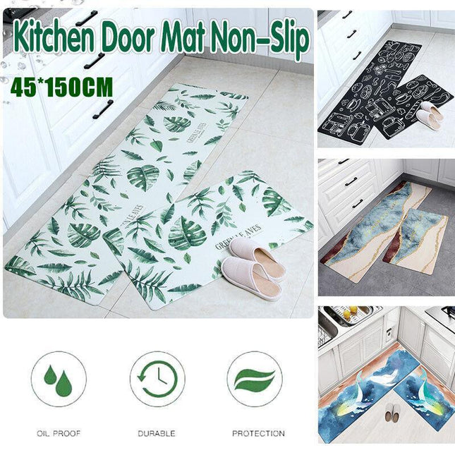 45×150cm Kitchen Mat Non-Slip Waterproof PVC Floor Rug Carpet Anti-Oil Easy Clean - Aimall