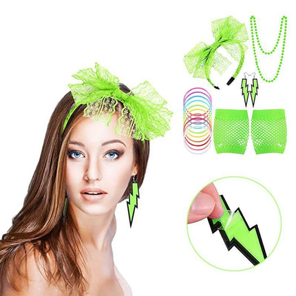 80S Accessories Gloves Fancy Party Neon Dress Rave Warmers Leg Fishnet Hen Beads - Aimall