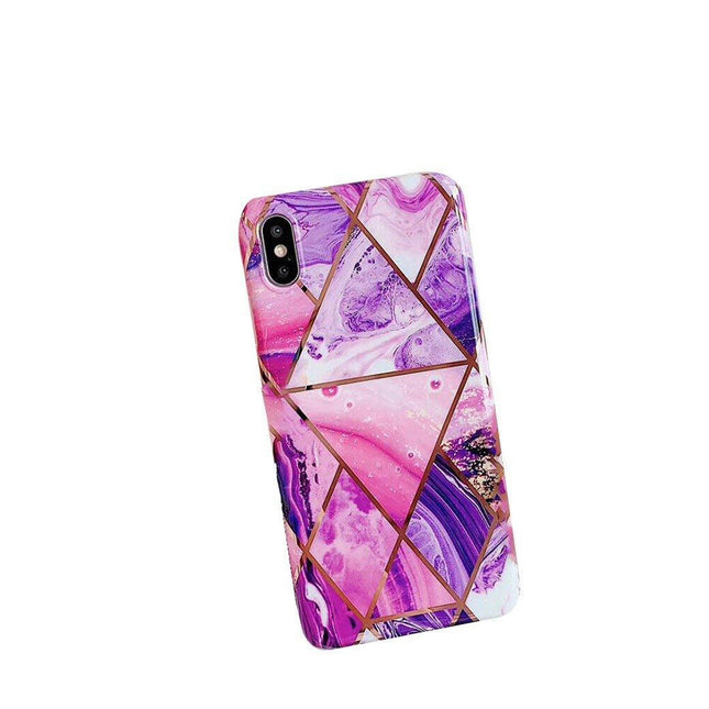 Purple Geometric Marble Case for iPhone 13 12 11 Pro Max XR XS 8 Shockproof Cover Silicone - Aimall