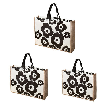 25x Fashion Non Woven Tote Bags Reusable Shopping Bags Clothing Store Black Flowers