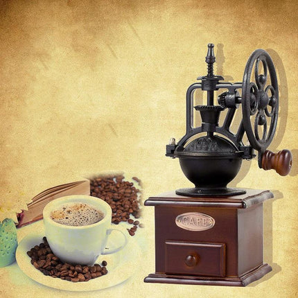 Wooden Manual Coffee Grinder Hand Cast iron Retro Handmade Coffee Mill Grinders - Aimall