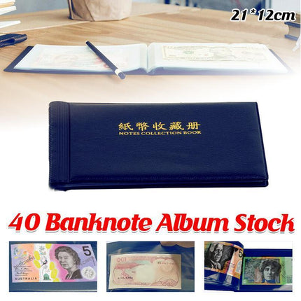 Navy BankNote 40 Pages Album Stock Collection Storage Currency Holder Pocket - Aimall
