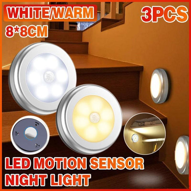 3x LED Motion Sensor Night Light Indoor Outdoor - Aimall