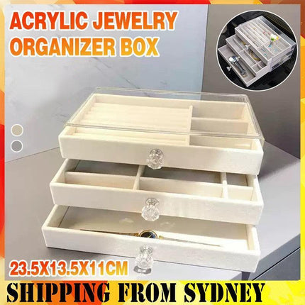 3Tier Acrylic Jewelry Organizer Box Display Drawer Case Earring Necklace Storage - Aimall