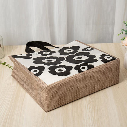 25x Fashion Non Woven Tote Bags Reusable Shopping Bags Clothing Store Black Flowers