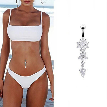 Flower Crystal Surgical Steel Dangle BELLY Button Navel bars Ring Body Piercing - Aimall