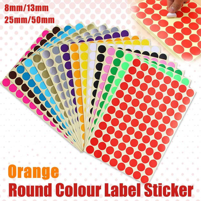 8/13/25/50mm Colour Sticker Dots Adhesive Round Labels Circular Scrapbooking Orange - Aimall