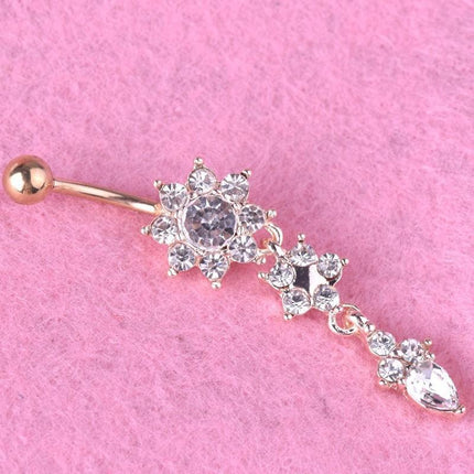 Flower Crystal Surgical Steel Dangle BELLY Button Navel bars Ring Body Piercing - Aimall
