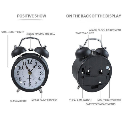 Twin Bell Alarm Clock Vintage Retro Loud Clocks Battery Bedside Desk Analogue - Aimall