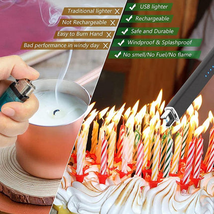 Electric Rechargeable Flameless USB Lighter Candle BBQ Windproof Kitchen Tool - Aimall