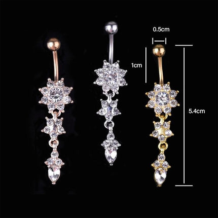 Flower Crystal Surgical Steel Dangle BELLY Button Navel bars Ring Body Piercing - Aimall