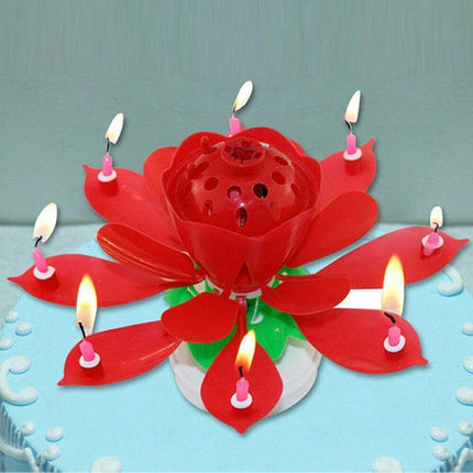 2x Blossom Lotus Birthday Cake Candle Flower Rotating Musical Party Double Deck - Aimall
