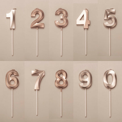 Classic Number Candles Individually Packed With Stand Birthday Make Up Ur Number Rose Gold - Aimall