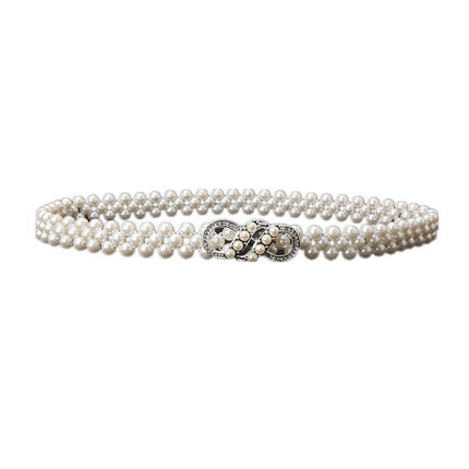 Women's Bead Chain Belt Pearl Waist Chain Dress Decorative Belt Waistband 8C - Aimall