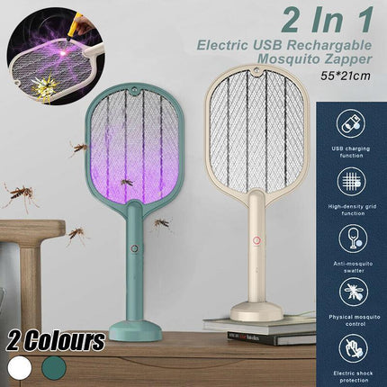 2 In 1 Electric USB Rechargable Racket Fly Swatter Mosquito Insect Killer Zapper - Aimall