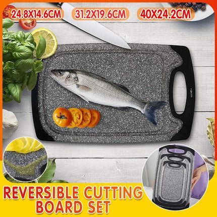 Plastic Chopping Board Cutting Boards Set for Kitchen Juice Groove Black Marble - Aimall