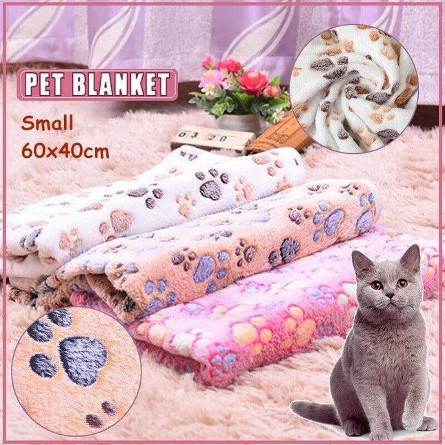 Small Pet Mat Paw Print Cat Dog Puppy Fleece Soft Pet Blanket Bed Cushion - Aimall