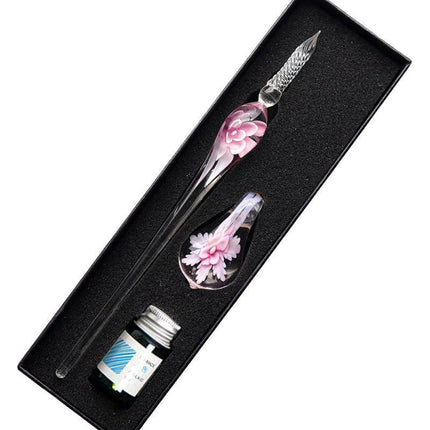 Crystal Flower Glass Dipping Dip Pen Writing Set Gift Pack Fountain Calligraphy - Aimall