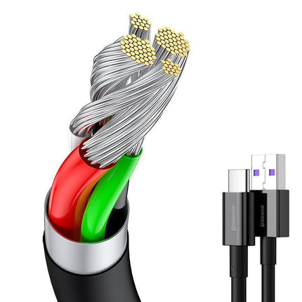 Black Baseus 66W USB to Type-C Fast Charging Cable Lead Wire Cord For Type-C Cable - Aimall