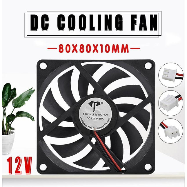 2PCS 12V 8010 DC Fan 2 Pin Brushless for PC Computer Hydroponics Cooling AUStock - Aimall