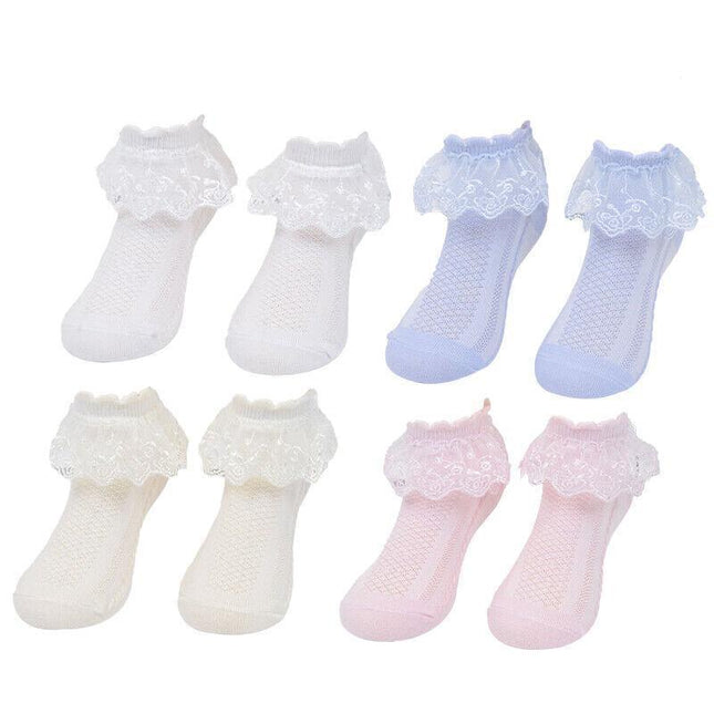 Girls Kids Lace Ruffle Ankle Short Socks Frilly Toddler Princess Socks 0-9 Yrad S Size - Aimall