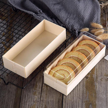 100x Clear Window Display Camulon Square Disposable Cake Takeaway Wooden Boxes - Aimall