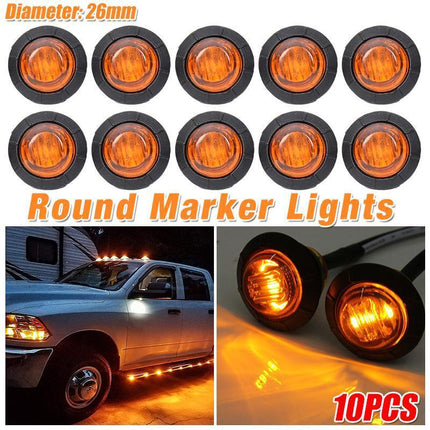 10X Round Marker Lights Amber LED Truck Trailer Side Clearance Indicators Light - Aimall