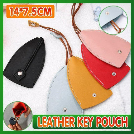 Leather Key Pouch With Pull Strap Case Holder Bag Ring Organizer House Car Keys - Aimall