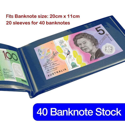 Navy BankNote 40 Pages Album Stock Collection Storage Currency Holder Pocket - Aimall