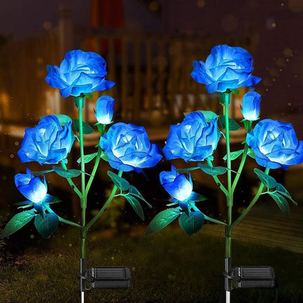 5 LED Solar Power Rose Flower Stake Lights Outdoor Garden Path Luminous Lamps - Aimall