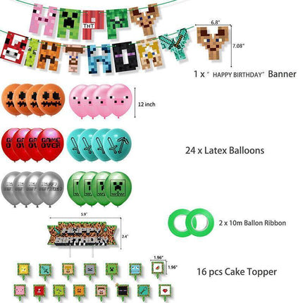 Minecraft Birthday Decorations Pixel Style Gamer Theme Party Supplies -Game Fans - Aimall