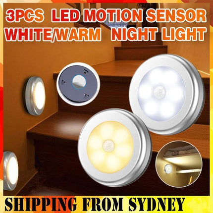 3x LED Motion Sensor Night Light Indoor Outdoor - Aimall