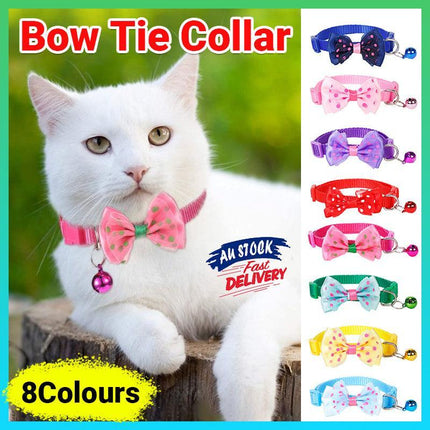 Bow Tie Cat Dog Kitten Collar with Breakaway Safety Release Buckle with Bell - Aimall