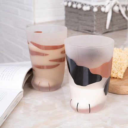 Pair 3 Cat Paw Frosted Calico Cups Glass Milk Cute Gift Tumbler Claw Foot Cute - Aimall