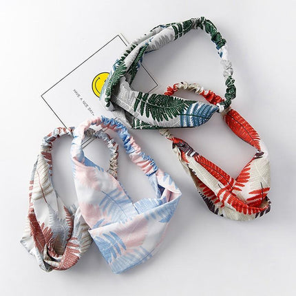 Women Chiffon Floral Print Headband Fashion Bohemian Elastic Cross Hair Bands - Aimall