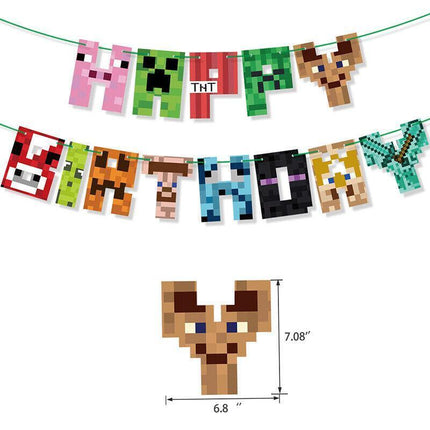Minecraft Birthday Decorations Pixel Style Gamer Theme Party Supplies -Game Fans - Aimall