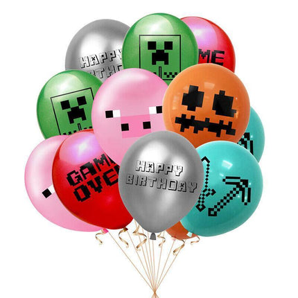 Minecraft Birthday Decorations Pixel Style Gamer Theme Party Supplies -Game Fans - Aimall