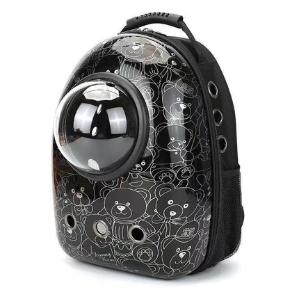 Dog backpack carrier with transparent space design for cats and dogs.
