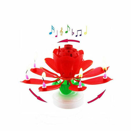 2x Blossom Lotus Birthday Cake Candle Flower Rotating Musical Party Double Deck - Aimall