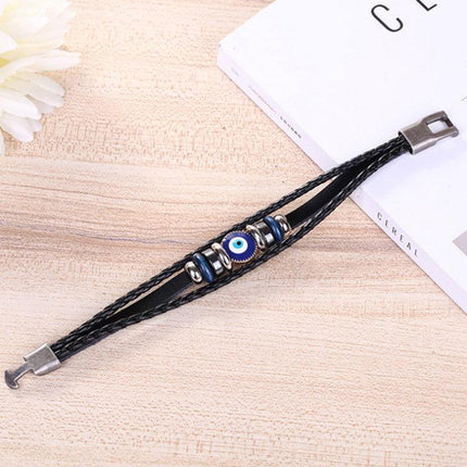 Wholesale Evil Eye Greek Mati Turkish Nazar Weaved Leather Bracelet Cuff Jewelry - Aimall