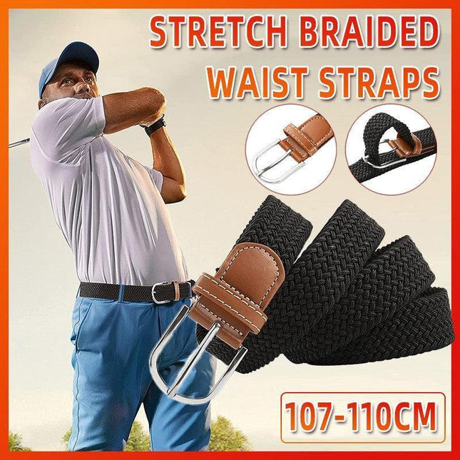 Belt For Men Elastic Waistband Canvas Buckle Braided Mens Woven Stretch Strar - Aimall